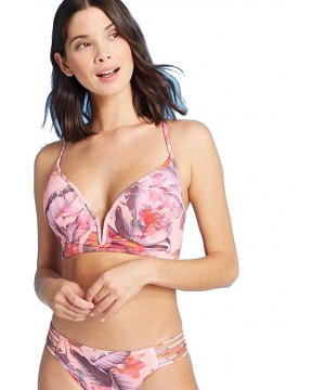 Women's Lightly Lined v-Wire Ribbed Bikini top - Blush Floral - CC19E78ZWLN $24.02-Tops