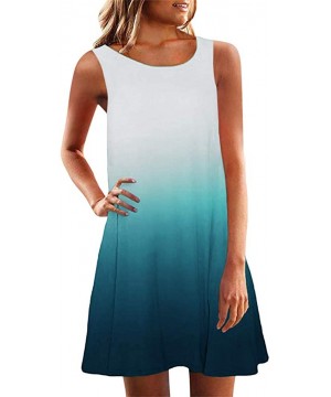 Women Boho Dress-Womens Tunic Dress Sleeveless Crew Neck Casual Summer Loose Fitting Gradient Dresses - Blue - C418UU4KGL3 $1...