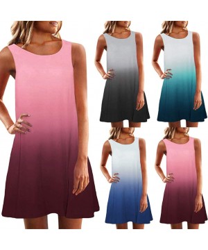 Women Boho Dress-Womens Tunic Dress Sleeveless Crew Neck Casual Summer Loose Fitting Gradient Dresses - Blue - C418UU4KGL3 $1...