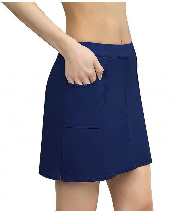 Women's Swim Skirt Bikini Tankini Bottom High Waisted Plus Size Solid Swimdress Skirt - Dark Blue+pockets - C3188QYTECL $17.1...