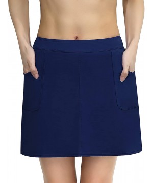 Women's Swim Skirt Bikini Tankini Bottom High Waisted Plus Size Solid Swimdress Skirt - Dark Blue+pockets - C3188QYTECL $17.1...