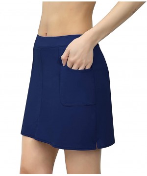 Women's Swim Skirt Bikini Tankini Bottom High Waisted Plus Size Solid Swimdress Skirt - Dark Blue+pockets - C3188QYTECL $17.1...