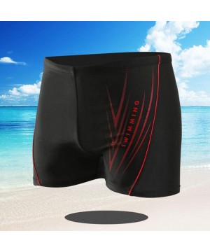 Swim Trunks Classic Square Leg Swimsuit Summer Beach Short Boxer Briefs Swimming Pants - Red _B - CX1973EC4LA $7.88-Racing