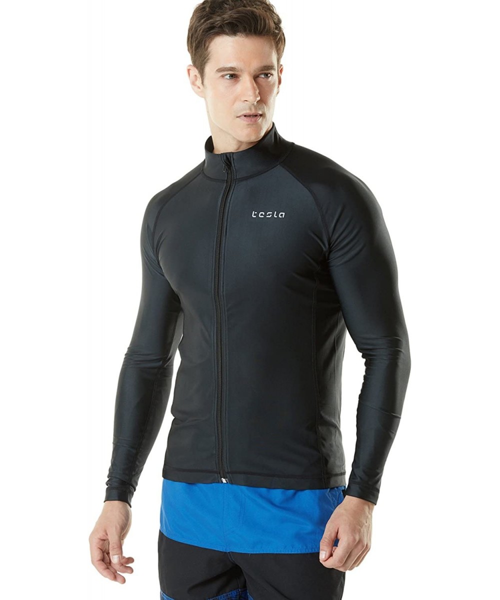 Men's Long Sleeve Zip Rash Guard- UPF50+ UV/Sun Protection Quick Dry Swim Shirts - Solid(msz03) - Black - C218M72Z0ES $18.80-...