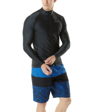 Men's Long Sleeve Zip Rash Guard- UPF50+ UV/Sun Protection Quick Dry Swim Shirts - Solid(msz03) - Black - C218M72Z0ES $18.80-...