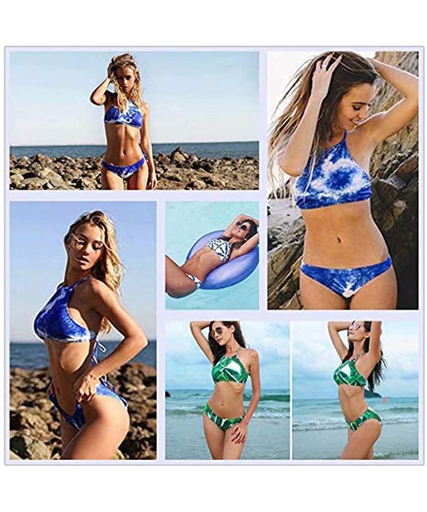 High Neck Halter Bikini Women's Swimwear 2 Piece Set Beachwear Hawaiian Style - Leopard 2 - CA18OSL7E94 $22.52-Sets