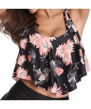 Women's Bikini Top Tassel Flounce Swimsuit Ruffled Bathing Suits - Black Floral-1 - CT19DD4R0RD $13.63-Tops