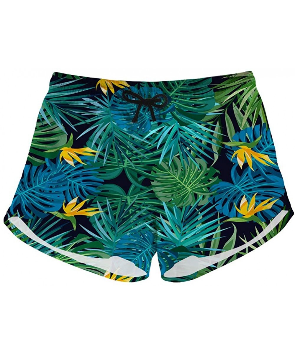 Women's Leaf Print Beach Shorts Quick Dry Drawstring Summer Swim Trunks with Pocket - Pattern 01 - CH18QWO7RCU $21.75-Board S...