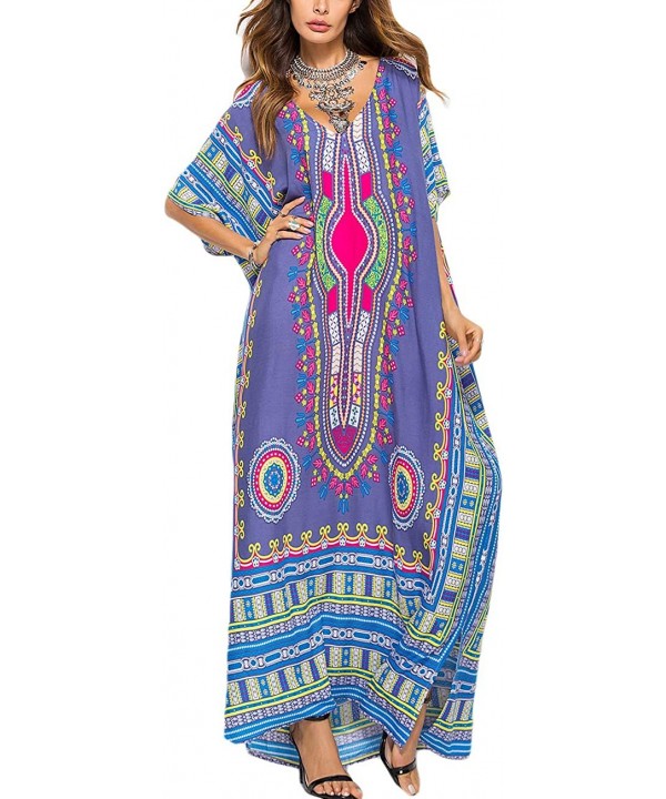 Women Bathing Suit Cover Up Ethnic Print Kaftan Beach Maxi Dresses - Purple - CN18KNZANE4 $30.77-Cover-Ups