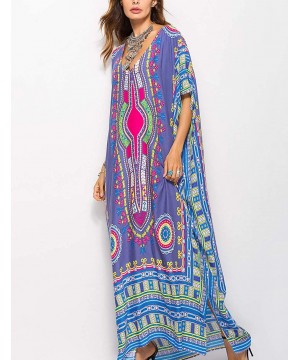 Women Bathing Suit Cover Up Ethnic Print Kaftan Beach Maxi Dresses - Purple - CN18KNZANE4 $30.77-Cover-Ups