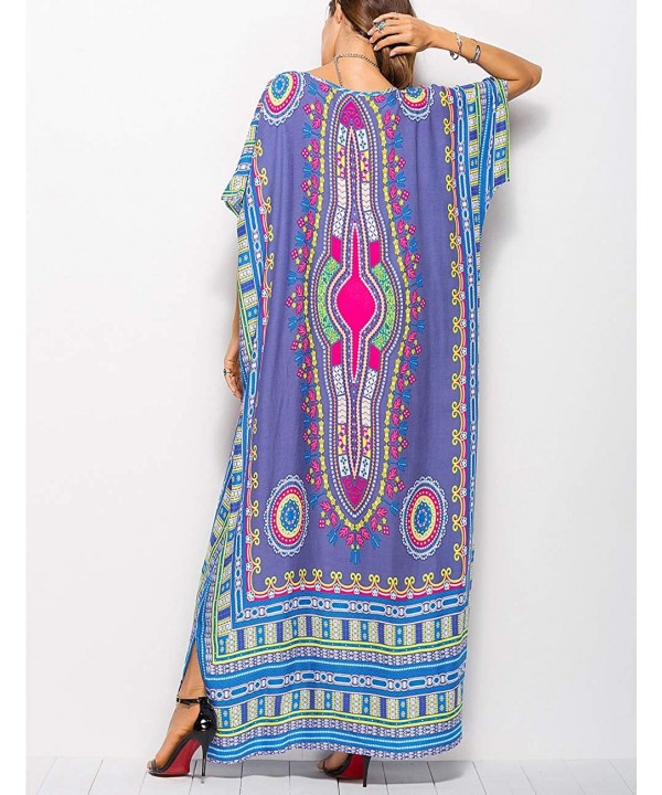 Women Bathing Suit Cover Up Ethnic Print Kaftan Beach Maxi Dresses - Purple - CN18KNZANE4 $30.77-Cover-Ups