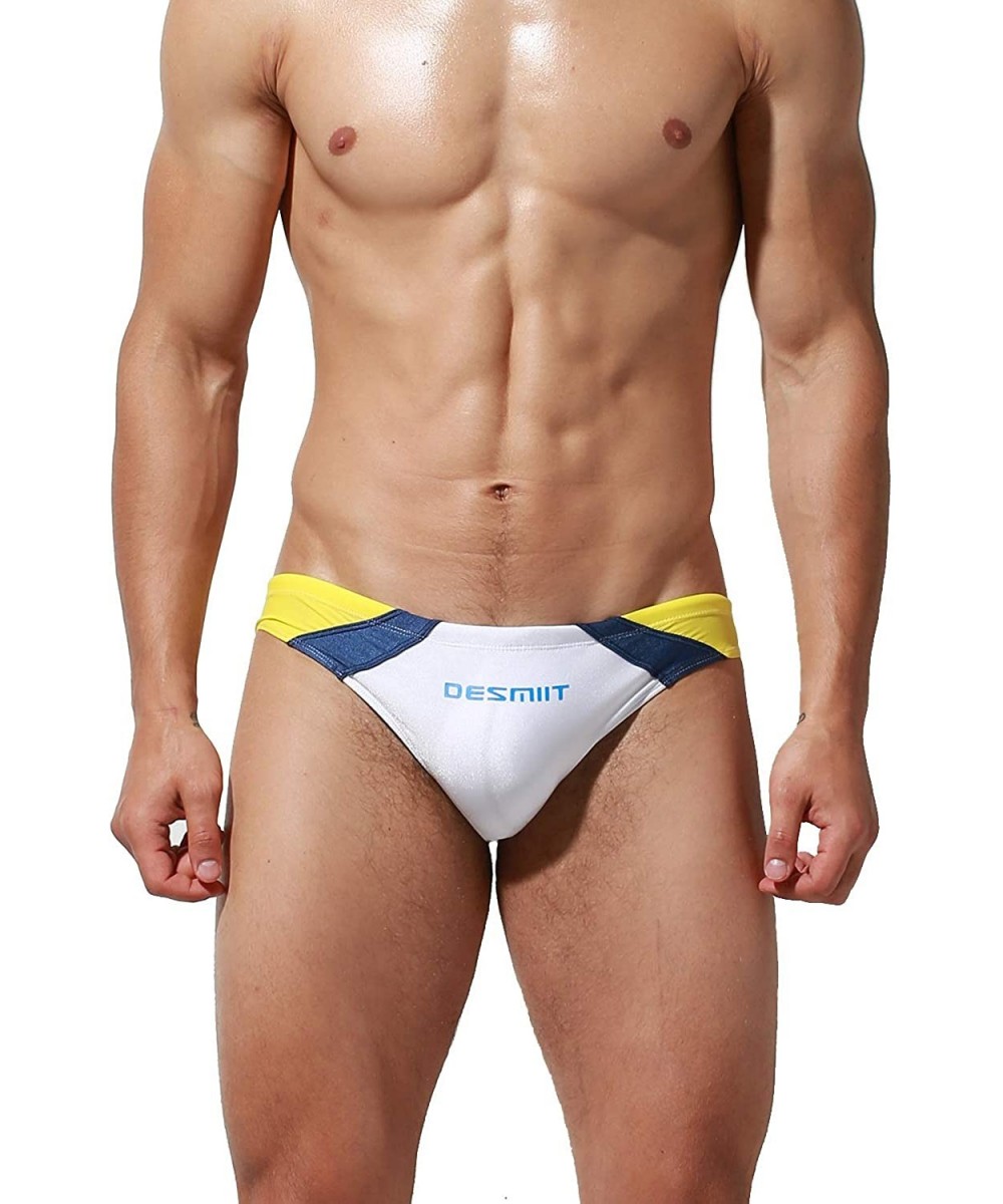 Men's Sunbath Swimwear Briefs - Yellow Joint White - CX18U9GWTIE $16.87-Briefs