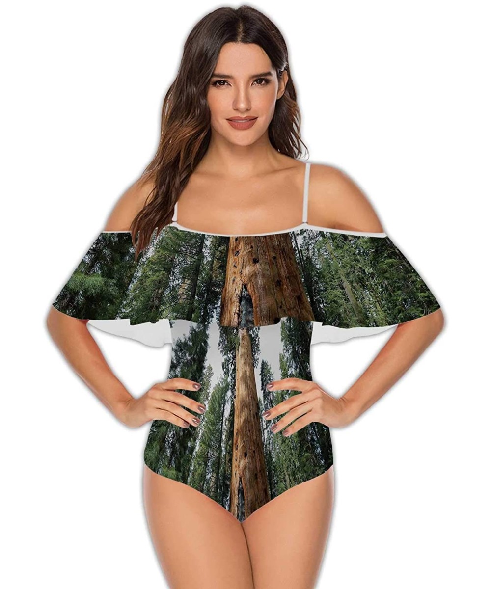 Art Deco Seamless Pattern with 4 Colours - Women Off Shoulder Ruffle Swimwear S - Multi 11 - CA199DTGE8S $40.42-One-Pieces