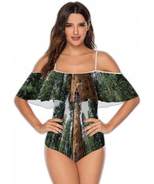 Art Deco Seamless Pattern with 4 Colours - Women Off Shoulder Ruffle Swimwear S - Multi 11 - CA199DTGE8S $40.42-One-Pieces