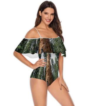 Art Deco Seamless Pattern with 4 Colours - Women Off Shoulder Ruffle Swimwear S - Multi 11 - CA199DTGE8S $40.42-One-Pieces