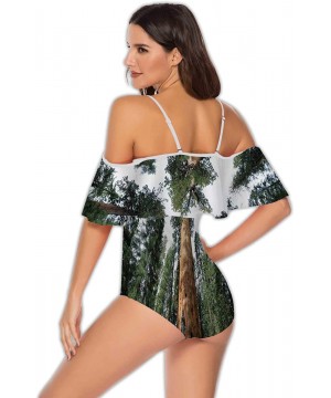 Art Deco Seamless Pattern with 4 Colours - Women Off Shoulder Ruffle Swimwear S - Multi 11 - CA199DTGE8S $40.42-One-Pieces