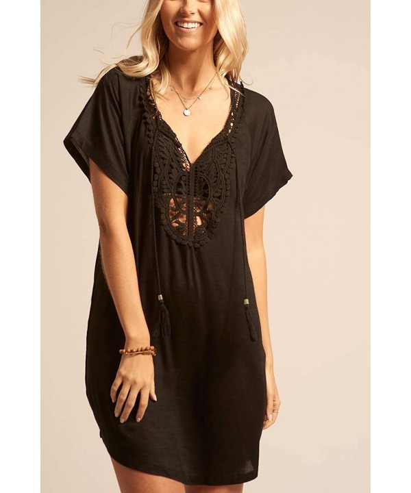 Womens Bathing Suit Swimwear Beach Cover up Bikini Coverups Swimsuit Shirt Dress - B-black - CH18U2K5TXC $19.21-Cover-Ups