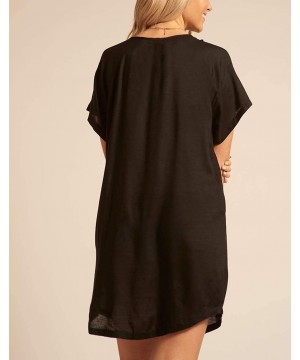 Womens Bathing Suit Swimwear Beach Cover up Bikini Coverups Swimsuit Shirt Dress - B-black - CH18U2K5TXC $19.21-Cover-Ups