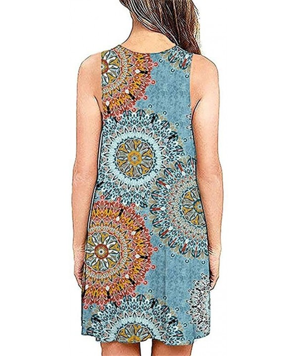 Women Summer Casual T Shirt Dresses Beach Cover up Plain Pleated Tank Dress - 003 Round Floral Blue - CV1965N76M2 $22.05-Cove...