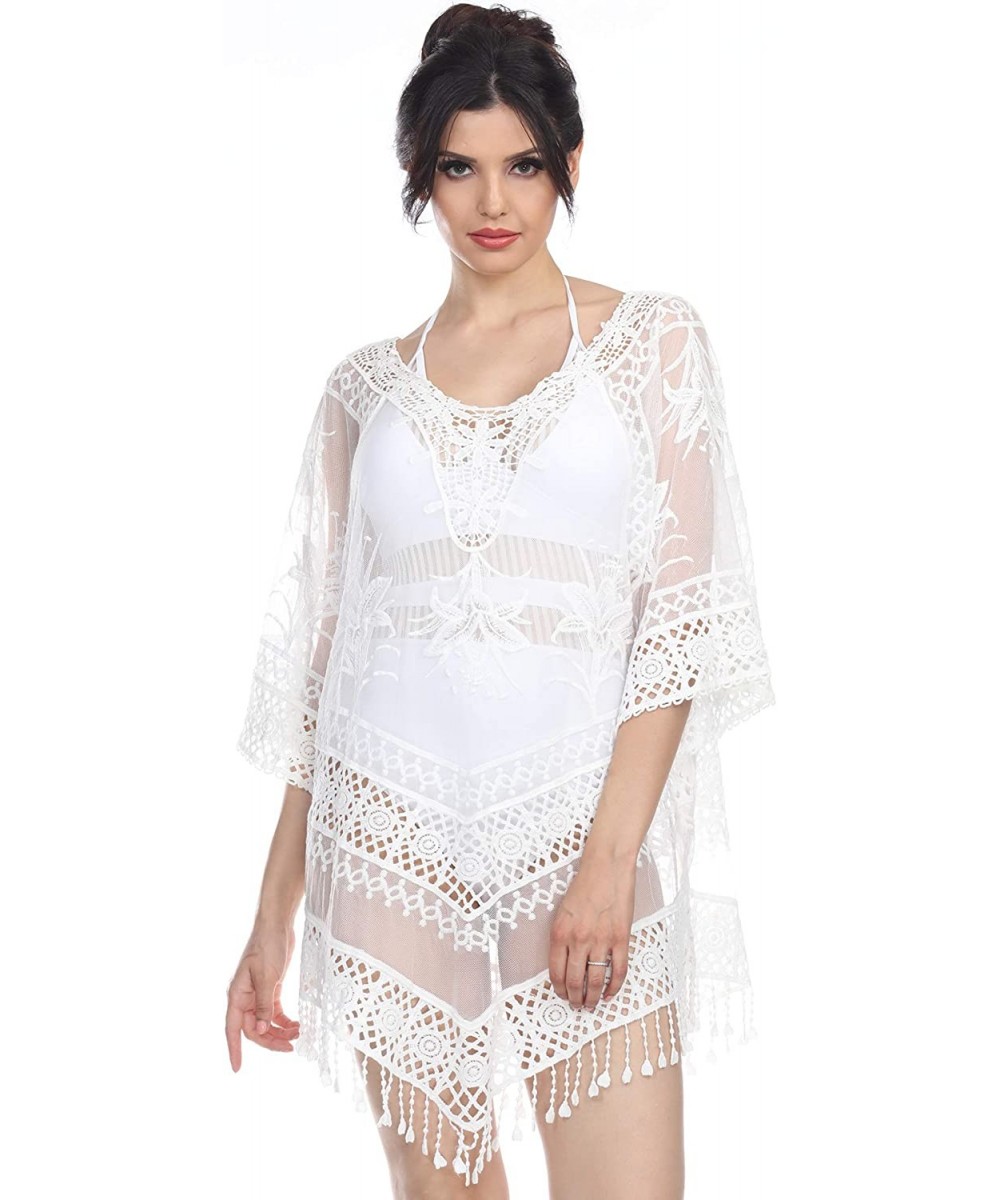 Mesh Crochet Swimsuit Coverups and Bathing Suit Cover-Ups with Soft Lace by GOGA Swimwear - White - CZ18ZONIDQT $16.32-Cover-Ups