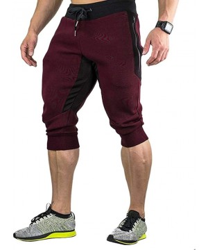 Mens Casual Summer Shorts Joggers Solid Drawstring Zipper 3/4 Pants Trouser - Wine - CV18S4Z09NL $28.74-Board Shorts