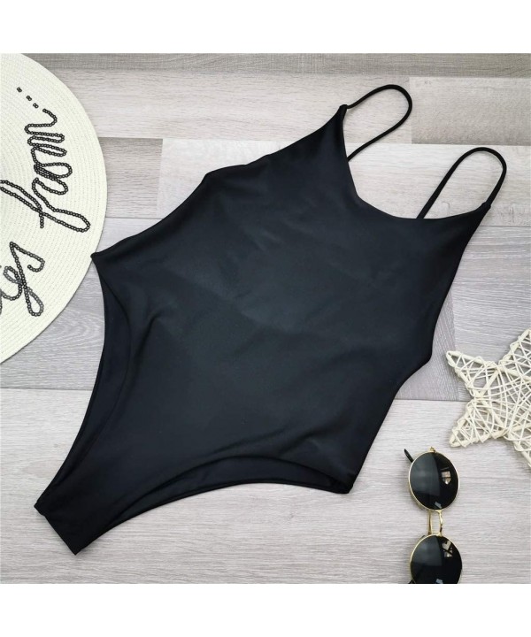 Women Bikini Solid Color Backless One Piece Sling Swimsuit Sexy Push Up Bathing Beachwear Swimwear - Black - CJ19684WES6 $15....