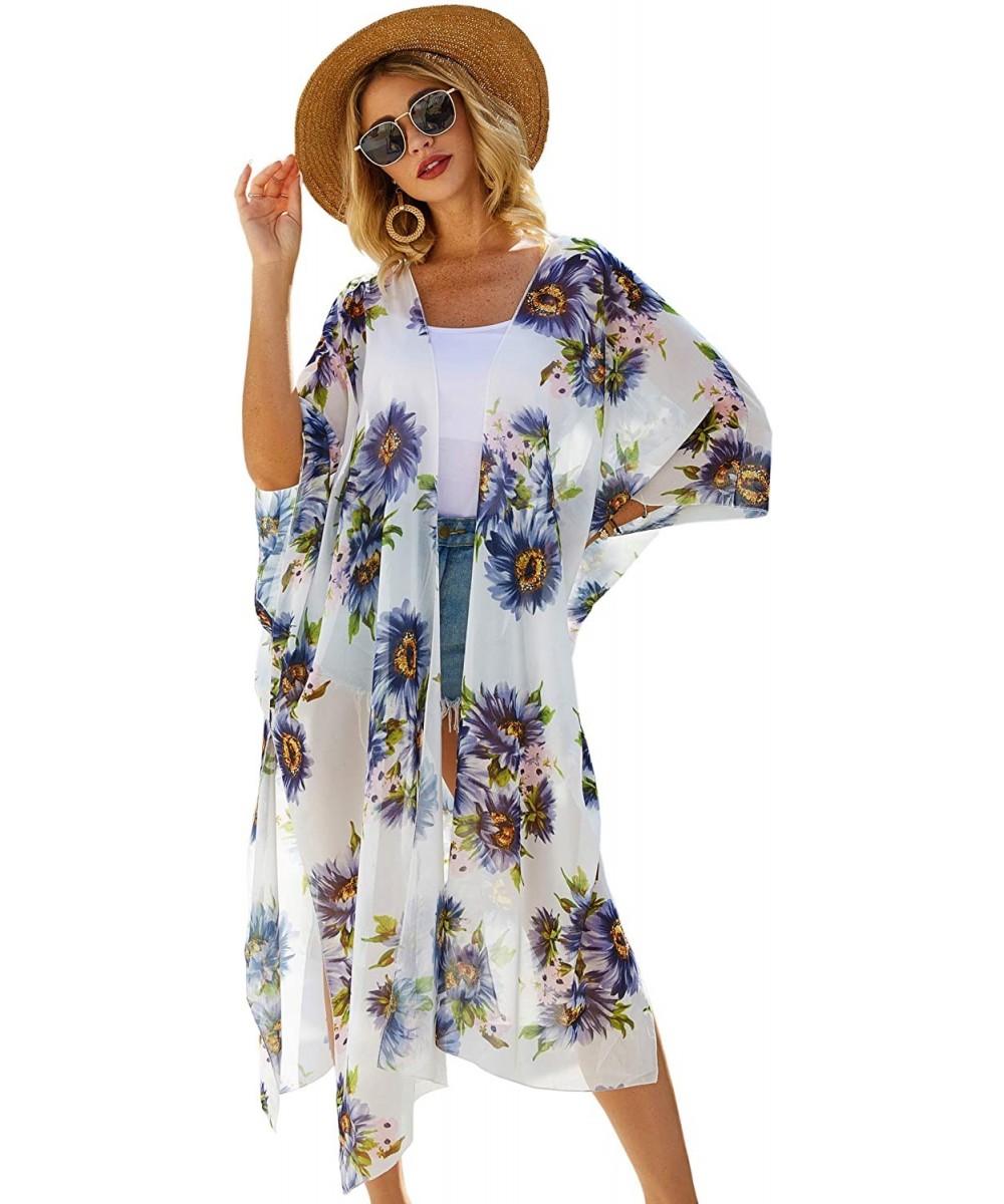 Women's Casual Cover Ups Printed Kimono Cardigan Sheer Tops Loose Blouse - H15 - CE18SIEQWZM $16.64-Cover-Ups