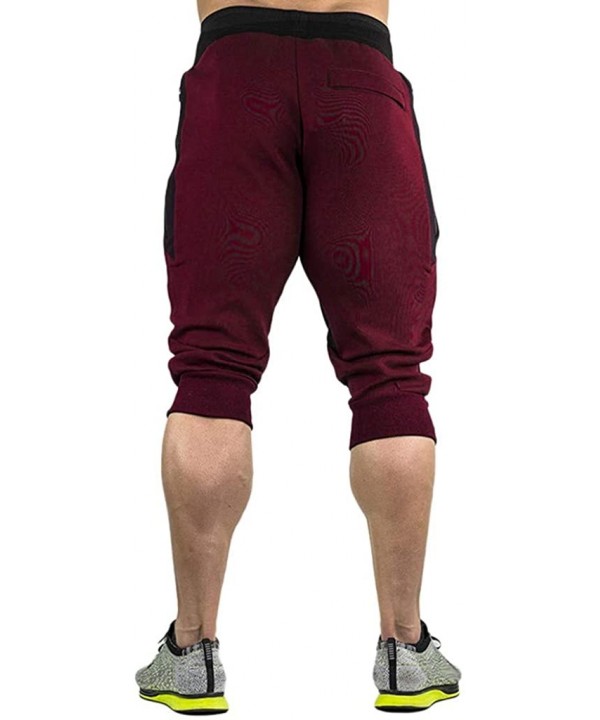 Mens Casual Summer Shorts Joggers Solid Drawstring Zipper 3/4 Pants Trouser - Wine - CV18S4Z09NL $28.74-Board Shorts