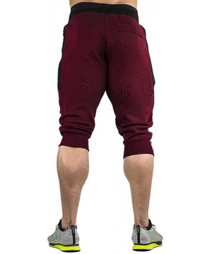 Mens Casual Summer Shorts Joggers Solid Drawstring Zipper 3/4 Pants Trouser - Wine - CV18S4Z09NL $28.74-Board Shorts