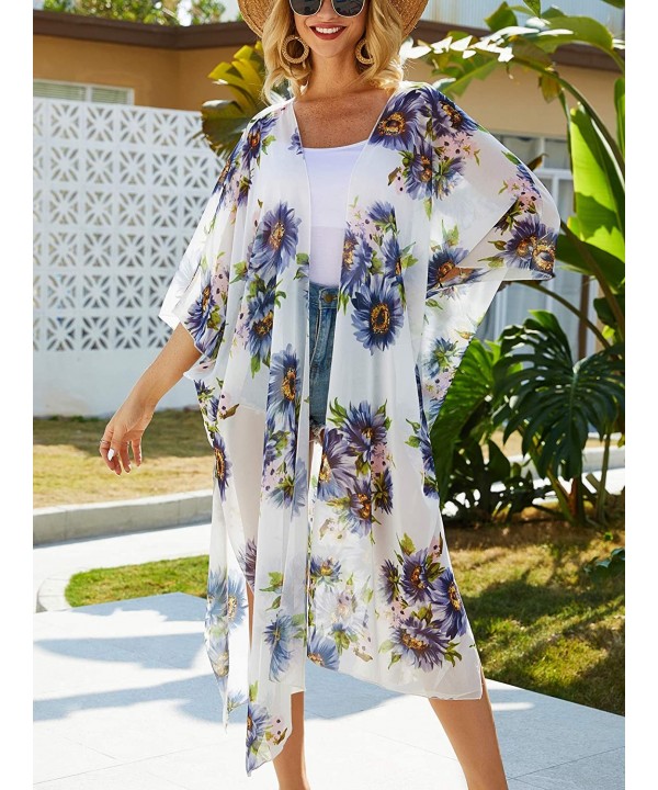 Women's Casual Cover Ups Printed Kimono Cardigan Sheer Tops Loose Blouse - H15 - CE18SIEQWZM $16.64-Cover-Ups