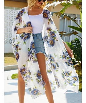 Women's Casual Cover Ups Printed Kimono Cardigan Sheer Tops Loose Blouse - H15 - CE18SIEQWZM $16.64-Cover-Ups