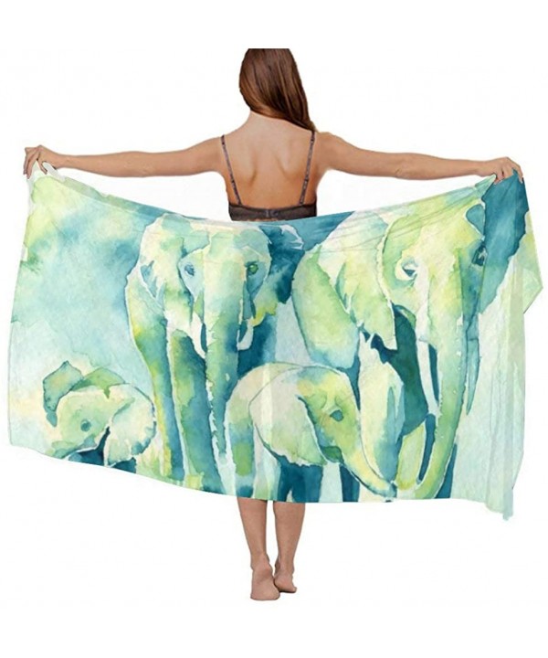 Women Chiffon Scarf Summer Beach Wrap Skirt Swimwear Bikini Cover-up - Watercolor African Elephant Family - CR190HISWCU $21.4...