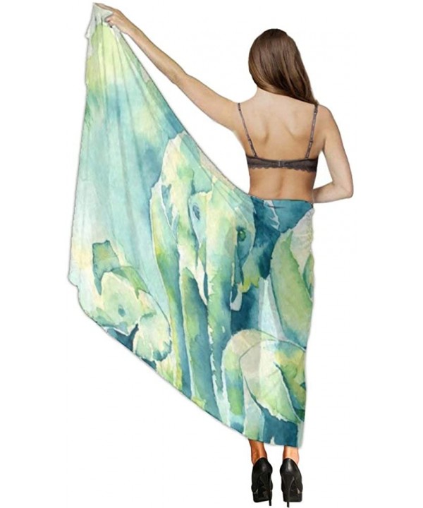 Women Chiffon Scarf Summer Beach Wrap Skirt Swimwear Bikini Cover-up - Watercolor African Elephant Family - CR190HISWCU $21.4...