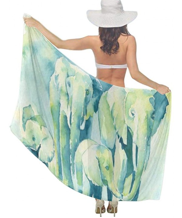 Women Chiffon Scarf Summer Beach Wrap Skirt Swimwear Bikini Cover-up - Watercolor African Elephant Family - CR190HISWCU $21.4...