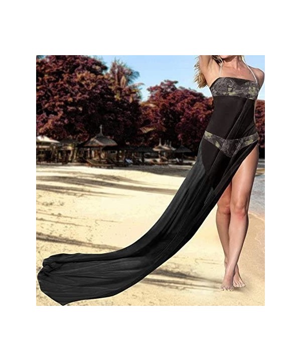 Women's Swimsuit Cover Up Beach Wrap Skirt Hawaii Sarongs Solid Plain A - Halloween Black_u386 - CB17YKLXYDI $26.18-Cover-Ups