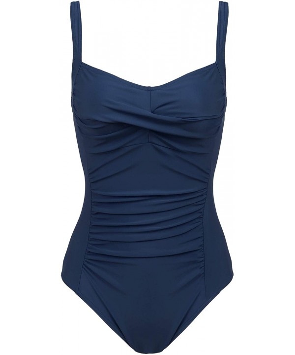 Womens One Piece Swimsuit Tummy Control Slimming Bathing Suit Ruched Front - Twist-navy Blue - CD18NR8MU8A $31.11-One-Pieces