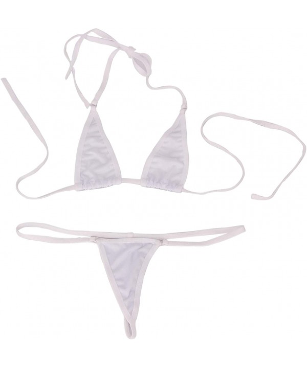 Women's Sheer Extreme Bikini Halterneck Top and Tie Sides Micro Thong Sets - White - CK18EO80LN6 $9.84-Cover-Ups