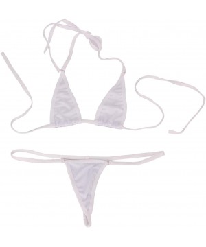 Women's Sheer Extreme Bikini Halterneck Top and Tie Sides Micro Thong Sets - White - CK18EO80LN6 $9.84-Cover-Ups