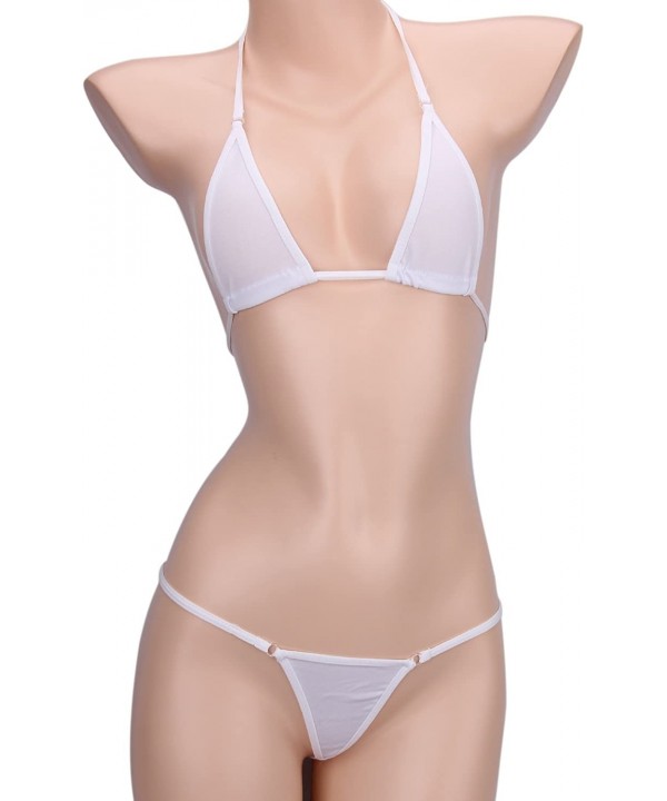 Women's Sheer Extreme Bikini Halterneck Top and Tie Sides Micro Thong Sets - White - CK18EO80LN6 $9.84-Cover-Ups