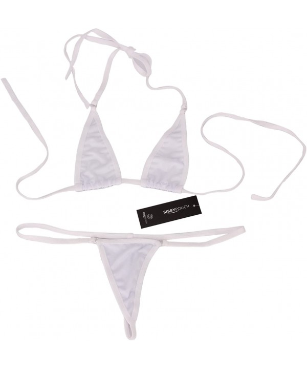 Women's Sheer Extreme Bikini Halterneck Top and Tie Sides Micro Thong Sets - White - CK18EO80LN6 $9.84-Cover-Ups