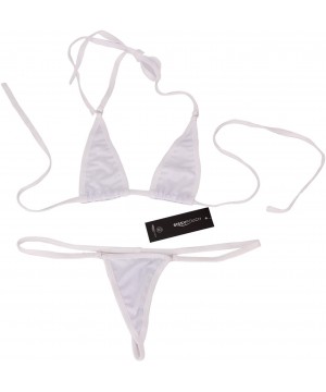 Women's Sheer Extreme Bikini Halterneck Top and Tie Sides Micro Thong Sets - White - CK18EO80LN6 $9.84-Cover-Ups