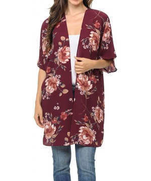 Womens USA Made Casual Cover Up Cape Gown Robe Cardigan Kimono - Kswss1 - Vintage Floral - Wine - CN18IQGWOK0 $15.05-Cover-Ups