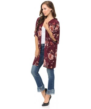 Womens USA Made Casual Cover Up Cape Gown Robe Cardigan Kimono - Kswss1 - Vintage Floral - Wine - CN18IQGWOK0 $15.05-Cover-Ups