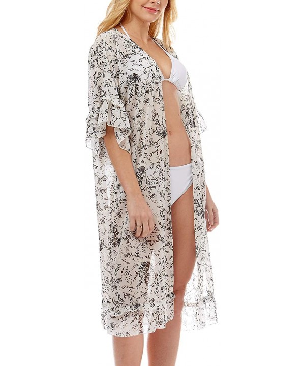 Women's Floral Print Swimsuits Bikini Cover Up Summer Beach Swimwear- Bikini Beachwear Kimono Cardigan. - Ditsy Leaf - White ...