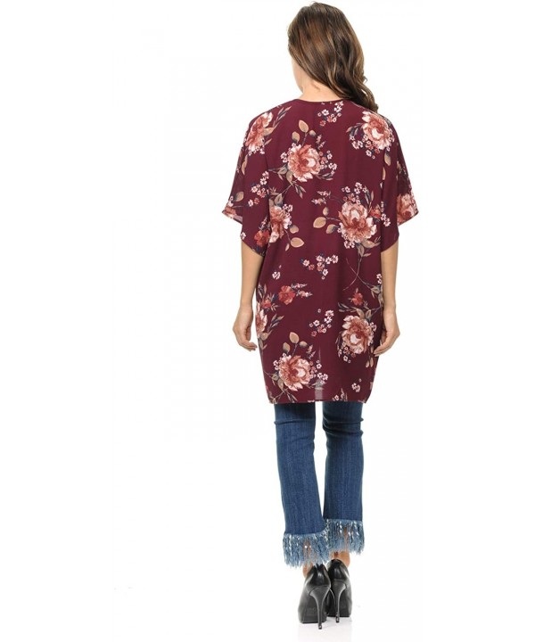 Womens USA Made Casual Cover Up Cape Gown Robe Cardigan Kimono - Kswss1 - Vintage Floral - Wine - CN18IQGWOK0 $15.05-Cover-Ups