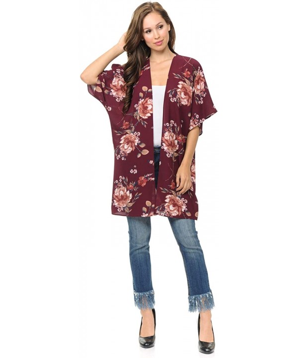 Womens USA Made Casual Cover Up Cape Gown Robe Cardigan Kimono - Kswss1 - Vintage Floral - Wine - CN18IQGWOK0 $15.05-Cover-Ups