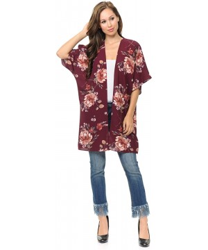 Womens USA Made Casual Cover Up Cape Gown Robe Cardigan Kimono - Kswss1 - Vintage Floral - Wine - CN18IQGWOK0 $15.05-Cover-Ups