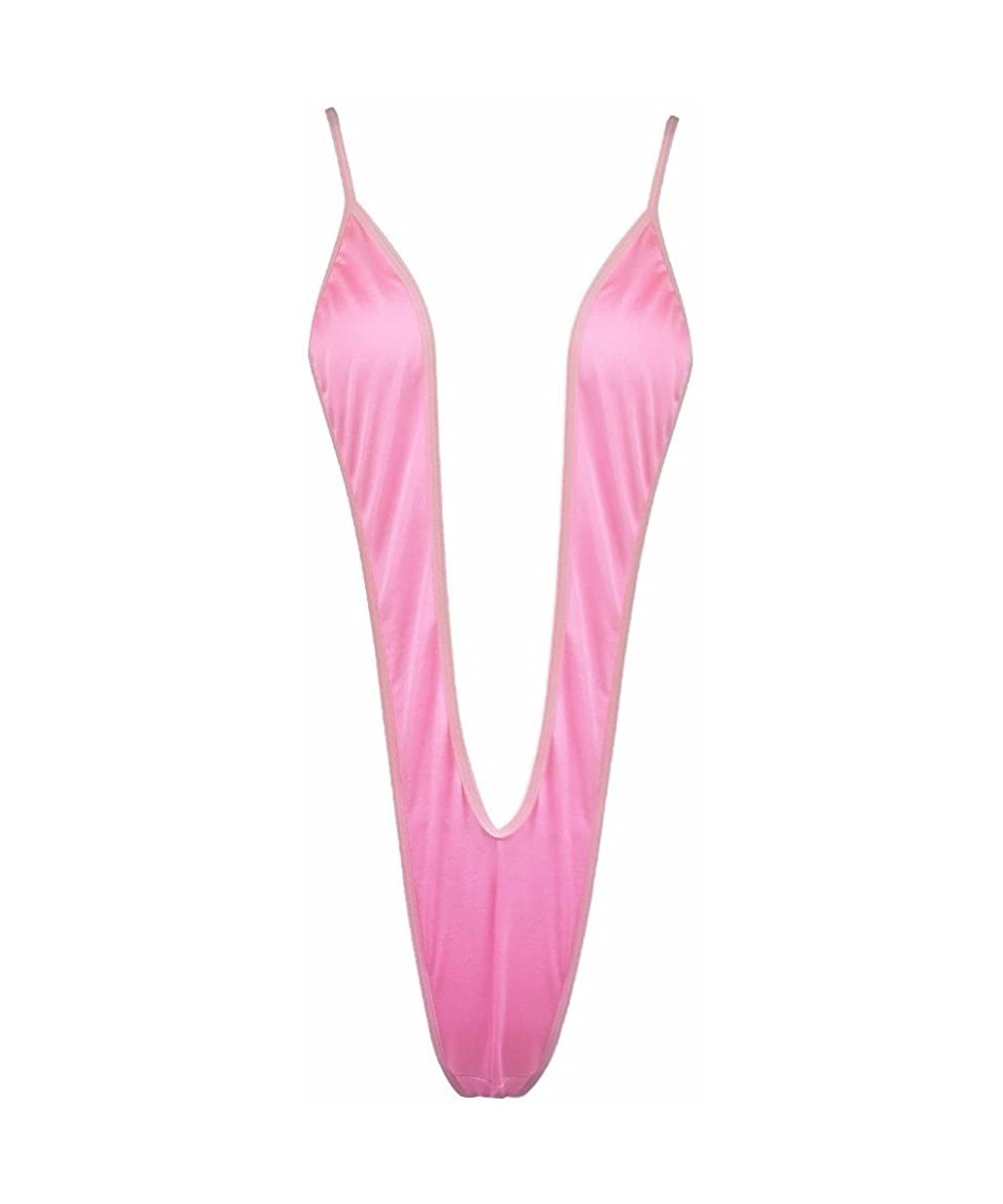 Women's Sling Shot One Piece Bikini Monokini Swimwear Swimsuit Bodysuit - Pink - CZ12GGUR68D $15.69-One-Pieces