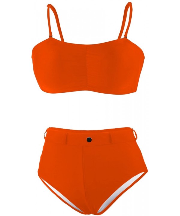 Women's Removable Strap Wrap Pad Ruched High Waisted Bikini Sets - Orange - CG18DWI3HI6 $22.85-Sets