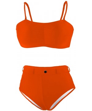 Women's Removable Strap Wrap Pad Ruched High Waisted Bikini Sets - Orange - CG18DWI3HI6 $22.85-Sets